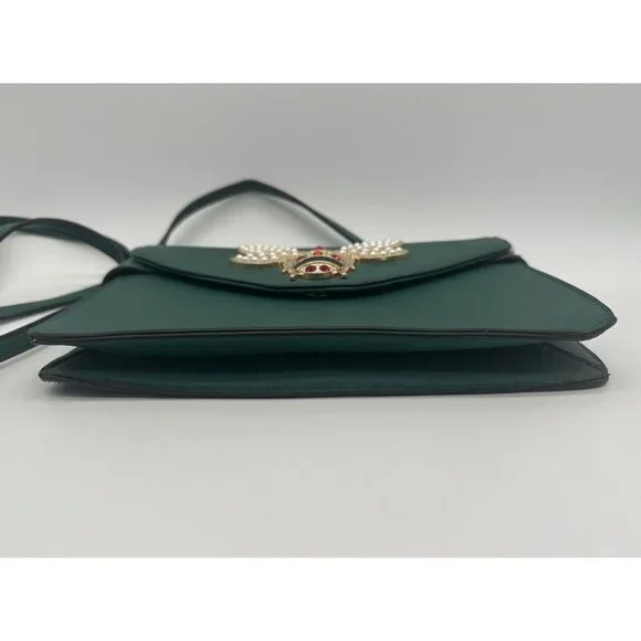 Bumble Bee Purse Shoulder Bag Green Queen Embellished Faux Pearl Rhinestone - Picture 4 of 12